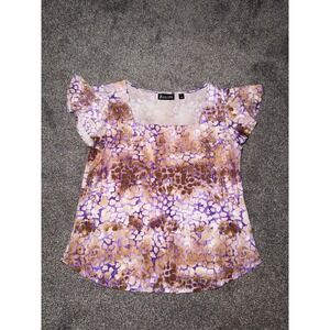 7th Avenue New York & Company Women's Purple & Brown Print Cap Sleeve Top